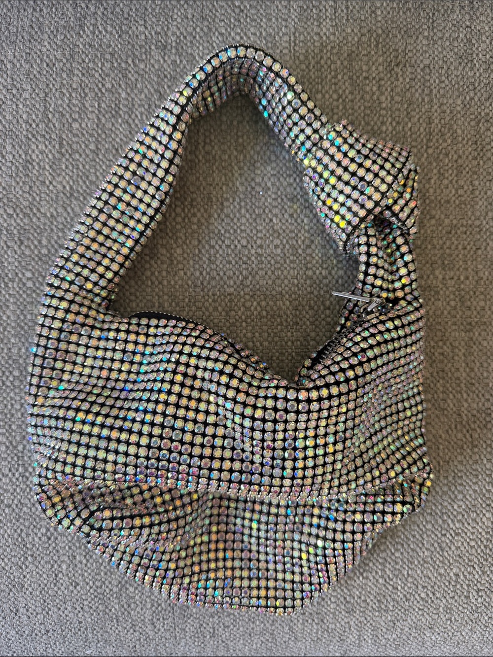 New Crystal Mesh Hobo Shoulder Bag in Iridescent Silver